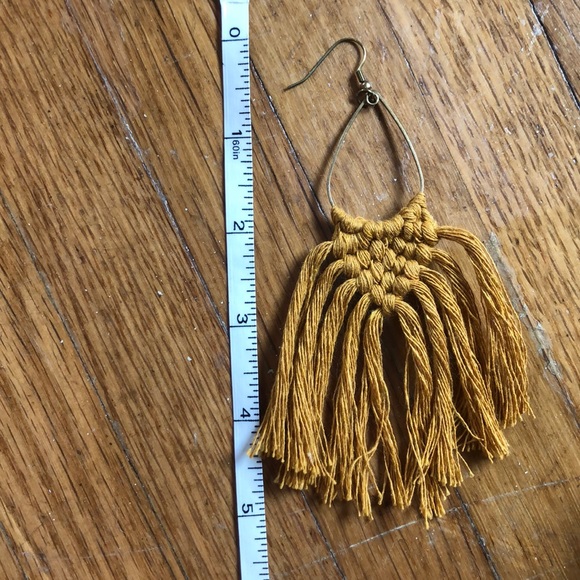 Handmade Mustard Yellow Macrame Earrings - Picture 5 of 5